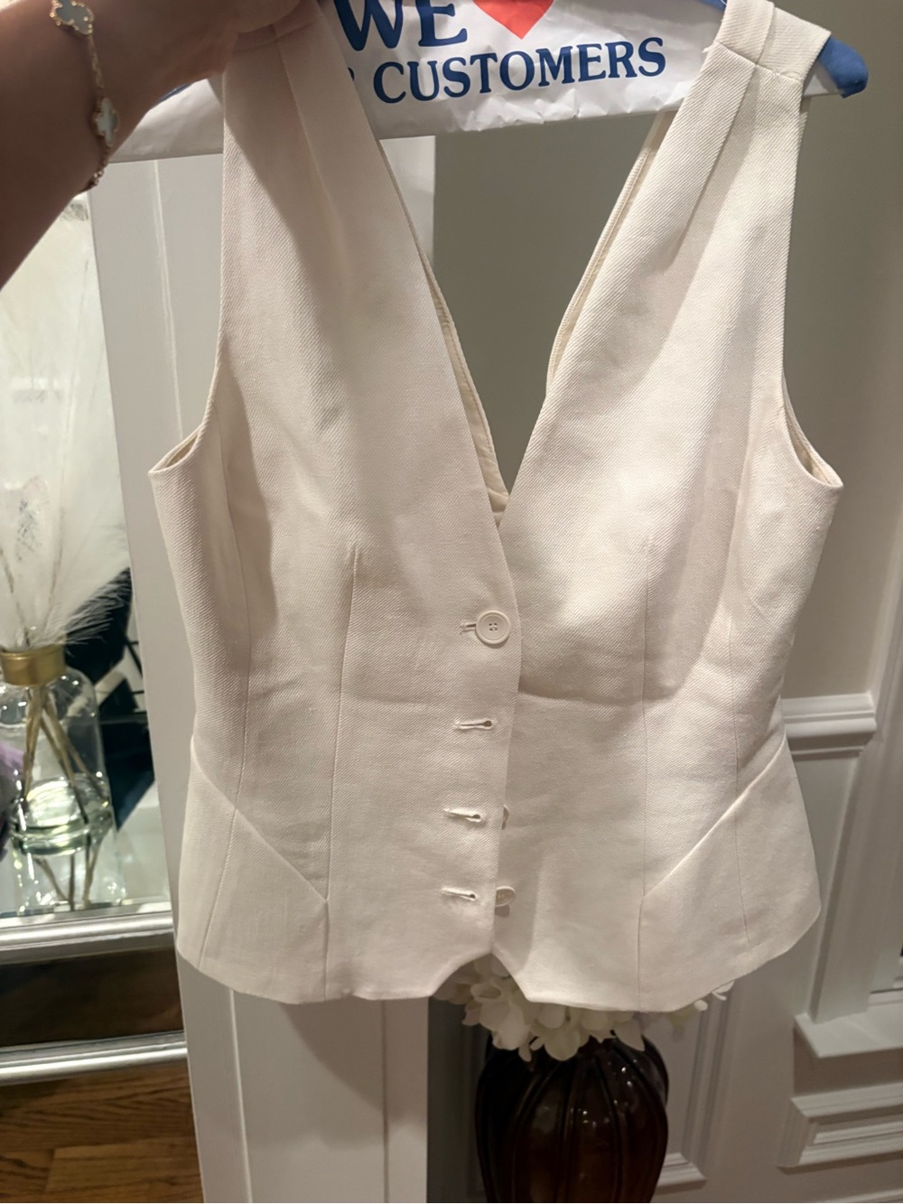 Zara Cream Buttoned V-Neck Vest